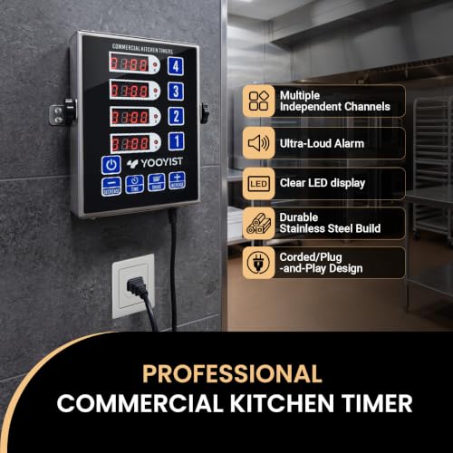 Commercial 4 Channel Digital Kitchen Timer Loud Alarm Cook Timer - color: Black