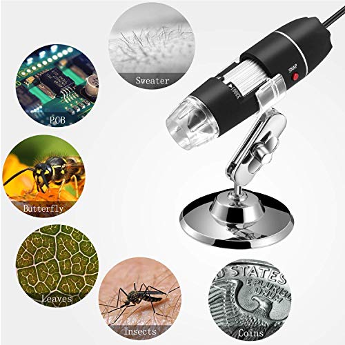 Jiusion 40 to 1000x Magnification Endoscope, 8 LED USB 2.0 Digital Microscope, Mini Camera with OTG Adapter Metal Stand, Compatible with Mac Windows 7 8 10 11 Android Linux Chrome Not for iPhone/iPad - color: Black