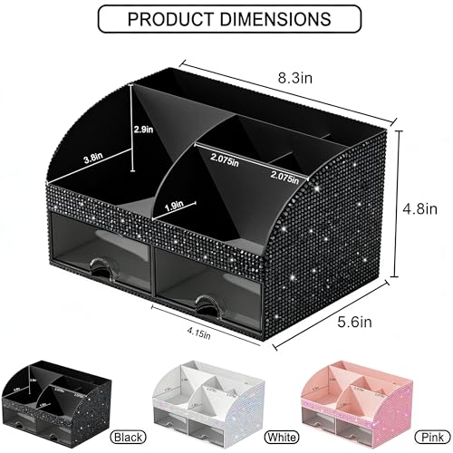 Bling Makeup Organizer with Drawers, Cosmetic Storage for Dresser Vanity and Bathroom Countertop, Beauty Holder for Lipstick Brush, Skincare Organizer for Vanity, Cosmetic Display Case Bling Black - color: Bling Black-1Pack
