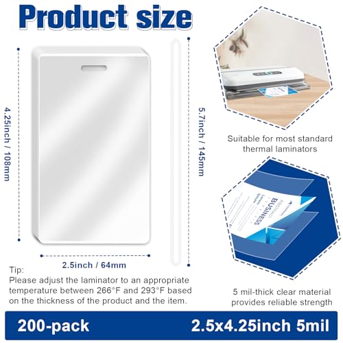 XUWAIDSGN 200 Pieces 5 Mil 2 1/2" x 4 1/4" Laminating Luggage Tags with Loops Thermal Lanyard Laminating Pouches Resealable for Work Permits Pass Cards Student ID Cards (200, 5 Mil) - size: 5 Mil