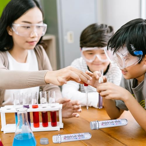 36Sets Lab Week Gifts Clear Plastic Test Tubes with Caps Happy Lab Week Stickers 45ml Small Tube 25mm x 140mm Clear Test Tubes Candy Containers Vials Storage for Sample Powder Seed ScienceThemed Gifts