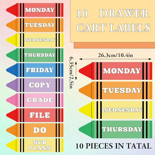 FYSUIMU 10Pcs Rolling Storage Cart Labels Colorful Crayon Shaped Teacher Drawer Cart Label for Back to School Office Classroom Organization - style: Crayon
