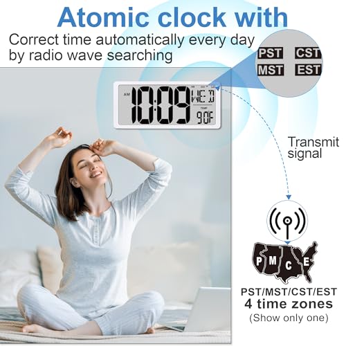 18.6" Extra Large Amotic Digital Wall Clock Battery Operated Alarm Clock with Day Date & Temperature Jumbo LCD Display Clock for Wall Bedroom Living Room Classroom Home Office - size: 18.6" Atomic Battery Operated