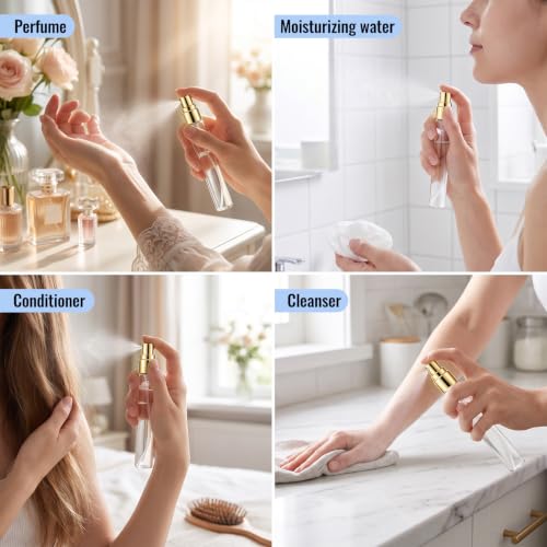 50 Pcs 10 ml Empty Perfume Bottles Label sheets, Portioning Tools Gold Caps