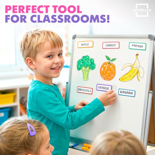 Scribbledo 10 Pack Dry Erase Magnetic Labels 3.1” x 1.2” Reusable Colored Name Tags for Whiteboard Fridge Locker Classroom Office Writable Erasable Magnetic Labels Dry Erase Magnets Teacher Supplies