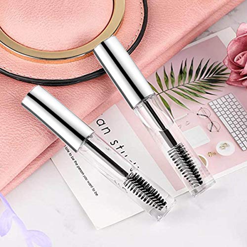 GTHER 10PCS 10ML Empty Mascara Tube Bottle with Wand & Rubber Inserts & Funnels Set for Castor Oil/Eyelash Growth Oil, DIY Mascara Eyelash Cream Container with Cap, Silver - color: Silver