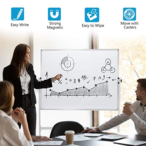 40"x30" Mobile Whiteboard Magnetic Dry Erase Board with Rolling Stand Portable Single-Sided White Board for Classrooms, Offices, Conference Rooms and Home