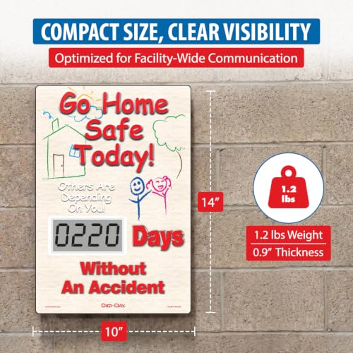 Accuform Mini Digi-Day Electronic Safety Scoreboard,LED Counter,Made in USA