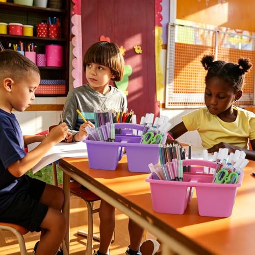 6 Pack 4 Compartment Classroom Caddy with Handle, Rainbow - color: Rainbow