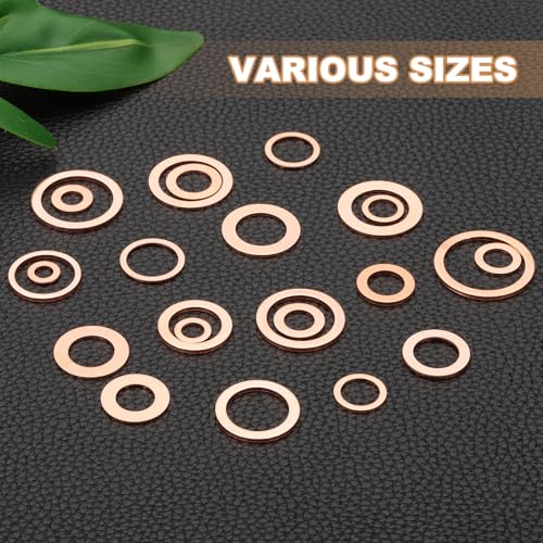 PATIKIL 35PCS M10 Copper Washers, M10x16x1.5mm Copper Crush Washer Metric Flat Washers Sealing Washers Assortment Kit Oil Drain Plug Gasket Ring for Automotive Battery Vehicles Screws Bolt - size: M10x16x1.5mm
