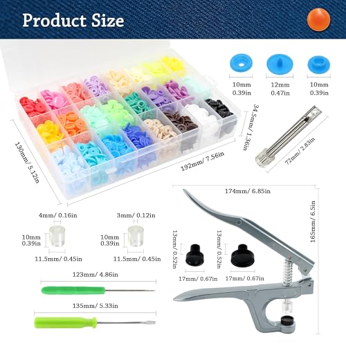 SHRJ 360 Sets T5 Snaps Buttons No Sew Plastic Snaps Fasteners with Pliers Tools 24 Colors Snap Fasteners Buttons Kit for Sewing Clothes Fabric DIY Crafting (with Pliers Tool)