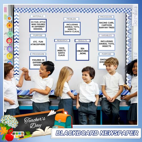 Fuyoooo 90 Pcs Science Fair Board Supplies 60 Trim Scalloped Bulletin Board Borders 24 Presentation Board Subtitles 6 Science Fair Titles for Classroom Display Boards (Blue Boho) - style: Blue Boho