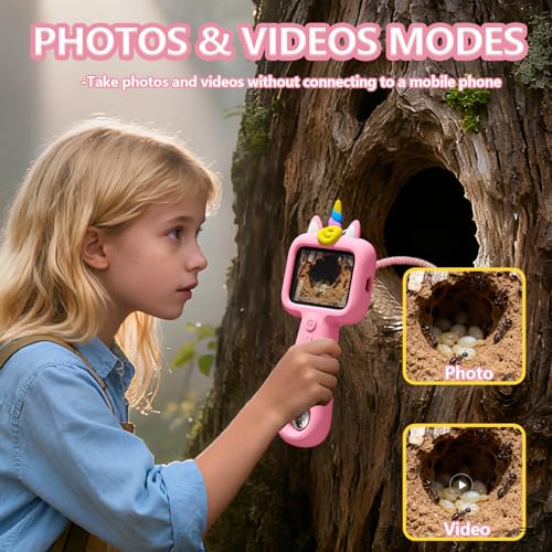 Borescope Camera with Light for Kids - STEM Science Educational Toy for 4-10 12Years Old, Educational Boys Girls Birthday Gift, Snake Scope Camera for Outdoor Camping Nature Exploration (Pink) - color: Pink