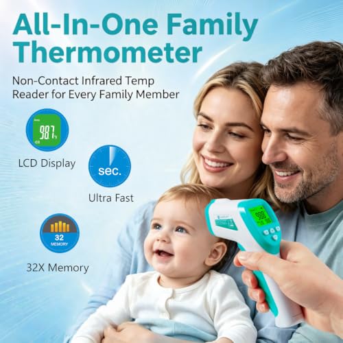 Forehead Thermometer for Adults and Kids, Non Contact, Fast Accurate Result - color: Green White