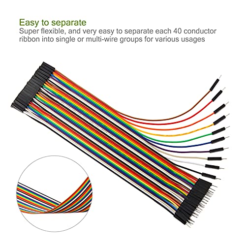 Chanzon 40pcs 20cm Female to Female Ribbon Jumper Wire Dupont Cable Line - color: (3) Female to Female (40pcs), size: 20CM