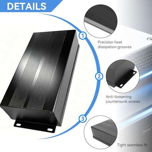 55 x 106 x 200mm / 2.2 x 4.2 x 7.9in Split Aluminum Enclosure Project Box, Enclosure Electronic DIY Circuit Board Project Aluminum Box Cooling Cases for Electronics ((Sand Black with Bent Plate))