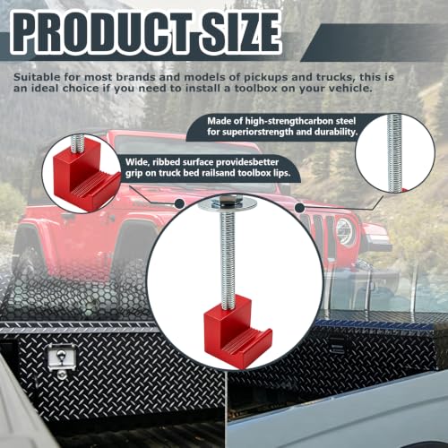 Truck Tool Box Tie Down, Toolbox Mounting Kit, Universal Fit Toolbox Tie Downs Crossover with Screws and Washers, Upgraded J Hook Crossover Tool Box fit for Pickup Truck Tool Box Mount Tie Down - color: Red