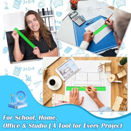 36 Pack 12" Clear Green Plastic Rulers, Back to School Measuring Supplies - color: Green