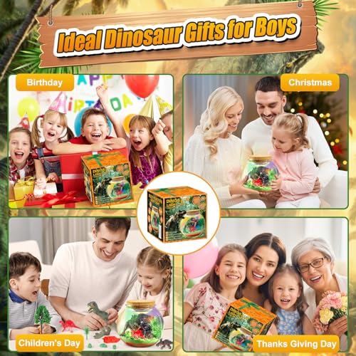 7july Dinosaur Activities Toys-Dinosaur Terrarium Craft Kits for Boys-Birthday Gifts for Kids Age 4 5 6 7 8 Years Old
