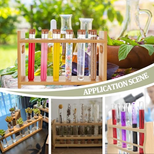OLYCRAFT 15Pcs/Set Wood Test Tube Rack Set 10.4x3.9x6.7 Inch Wooden Tube Holder Plastic Test Tubes Kit 12 Holes Centrifuge Tubes Holders for Chemistry Laboratory Scientific Experiments