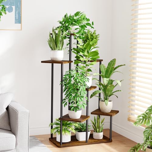 Bamworld Large Plant Stand Indoor 7 Tier Plant Shelf for Multiple Plants - color: Brown Oak, size: 7 Tier