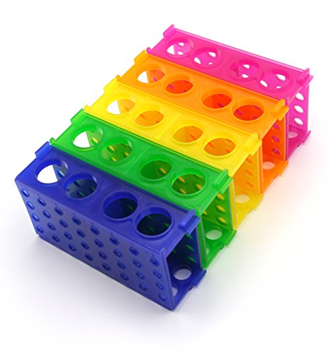 Heathrow Scientific HS29022G Interlocking 4 Way Tube Rack, Polypropylene, Assorted Colors (Blue, Green, Pink, Yellow, Orange), Pack of 5 - size: Pack of 5