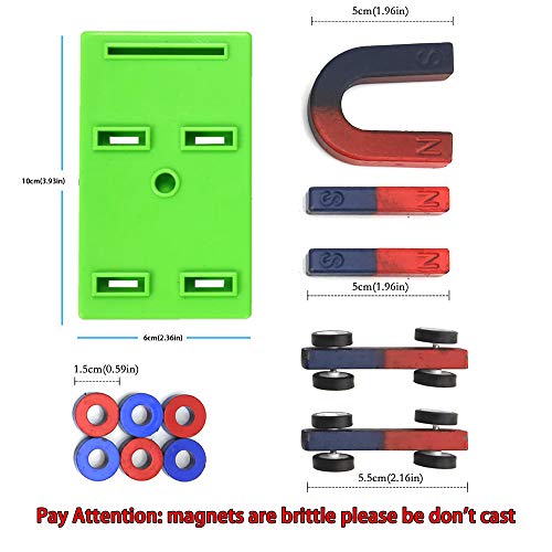 EUDAX Labs Junior Science N/S Magnet Set for Education Science Experiment Tools Icluding Bar/Ring/Horseshoe/Compass Magnets - size: Small to Medium