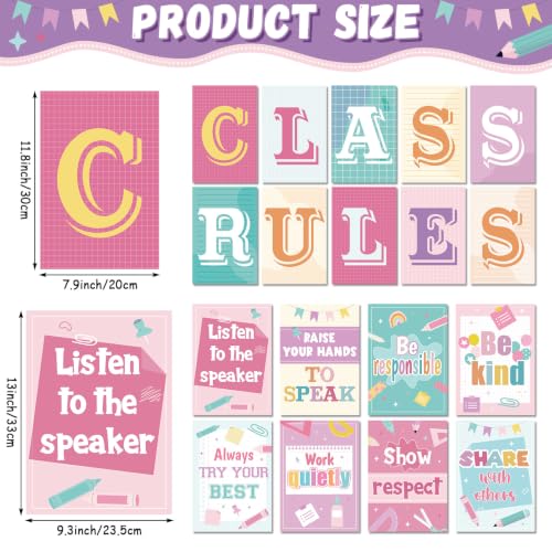 Afniimyapt 18 Pcs Boho Pastel Class Rules Posters Set for Wall Sign - color: Pastel