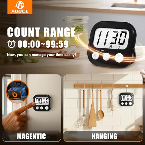 AOUCE Digital Kitchen Timers for Cooking, Timer for Kids 2 Pack Black - color: Black