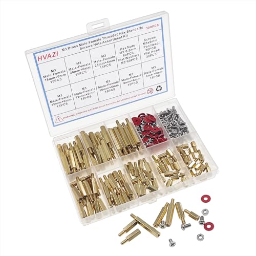 300PCS M3 Brass Male-Female Hex Standoffs, Screws Nuts & Washers Kit - size: M3