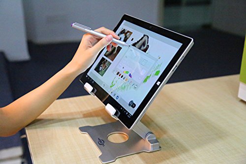 KABCON Quality Tablet Stand,Adjustable Foldable Eye-Level Aluminum Solid Up to 15-in Tablets Holder for Microsoft Surface Series Tablets,iPad Series,Samsung Galaxy Tabs,Amazon Kindle Fire,Etc.Silver - color: Large-Silver
