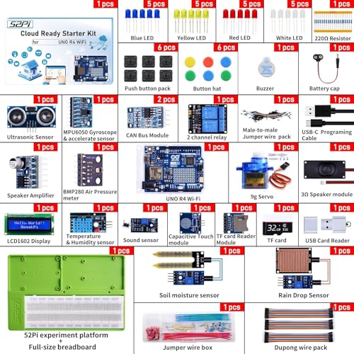 GeeekPi Cloud Ready Starter Kit for Arduino UNO R4 WiFi, Bluetooth, I2C, 12x8 LED Matrix, IoT Integration and Tutorials for Beginners & Engineers