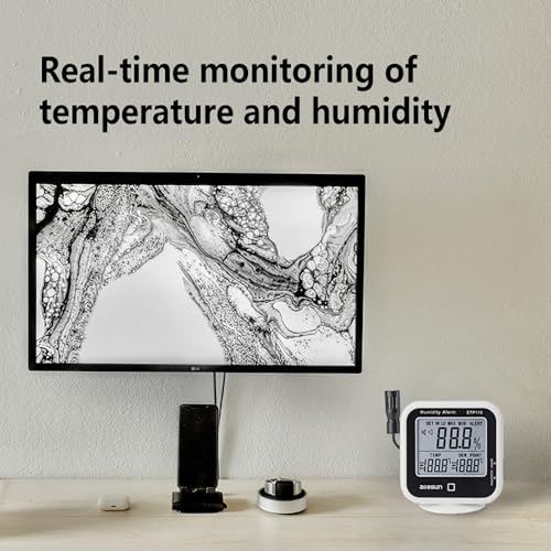 ALLOSUN Digital Thermometer Hygrometer Indoor Humidity Greenhouse Temperature Monitor Alarm Long Probe Gauge Dew-Point Meter with LCD Display