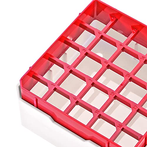 uxcell Centrifuge Tube Freezer Storage Box 25 Places Waterproof Polypropylene Cryogenic Holder Rack for 1.8/2ml Microcentrifuge Tubes Vials Samples, Red - color: Red