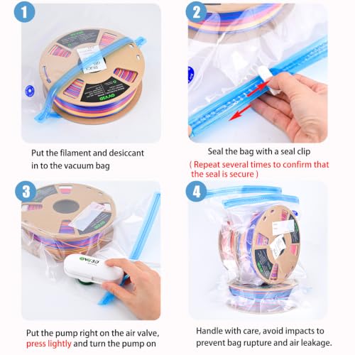 30 Pcs Filament Vacuum Storage Bags with Upgraded Pump for 3D Printer Accessories, Reusable 3D Printer Filament Storage Bags Vacuum Storage Seal Bag to Keep Dry, Plus Size 32x34cm / 12.6x13.4inch