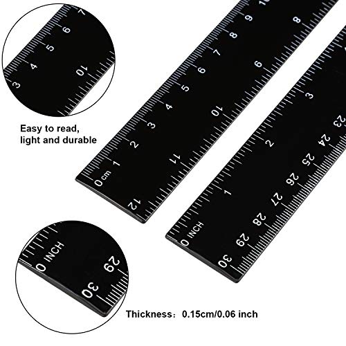 eBoot 2 Pieces Plastic Ruler Straight Ruler 12 Inch Black Plastic Rulers Measuring Tool for School, Home, or Office - color: Black, size: 12 Inch