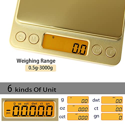 Fuzion Small Gram Scale 3000g, Digital Kitchen Food Scale, Gram and Ounce - color: Gold Titanium