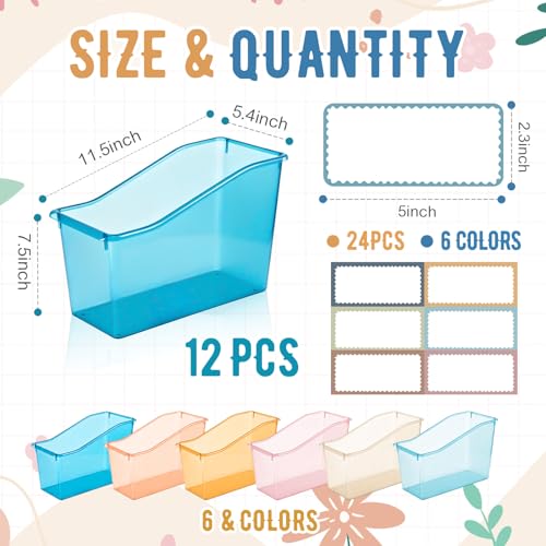 Geetery 12 Pcs Plastic Book Bins for Classroom, Semitransparent - color: Semitransparent