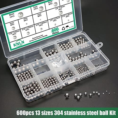 KNLN/600PCS 12 Size Bicycle Bearing Balls Stainless Steel Precision Steel Balls Stainless Steel Assorted Loose Kit 1mm,2mm,5mm,5.5mm,6mm,7mm,8mm,1/4" 7/32" 3/16" 5/32” 1/8" 3/32" N-036-600PCS - size: 600PCS-12 SIZE-1mm-3/32"