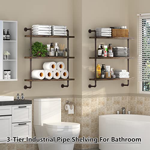 Helsin 3 Tier Industrial Pipe Shelf Rustic Wood Floating Shelves,Wall Display Bookshelf,Storage Rack Sundries Holder for Kitchen Office Bathroom Organization and Home Decor (24inch) - color: 1set, size: 24inch