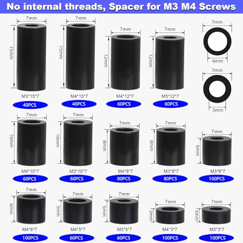 Nylon Round Spacer 1000Pcs, Unthreaded Fits M3 M4 Screws for Outlet Switch - size: M3 M4 Nylon Round Spacer