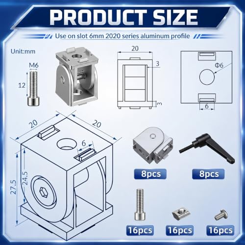 Hicarer 8 Sets 2020 Aluminum Pivot Hinge Angle Bracket with Handle, Black