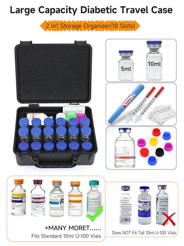 18-Slot 10ml Vial Storage Case, Organizer for GLP-1, Insulin, Peptides,Peptide Case for Fridge Insulin Travel Case Room for Syringes and Skin Prep Wipes, Portable Peptide Travel Case - color: 18 Slots 5-10ml + 1 Slots 30ml