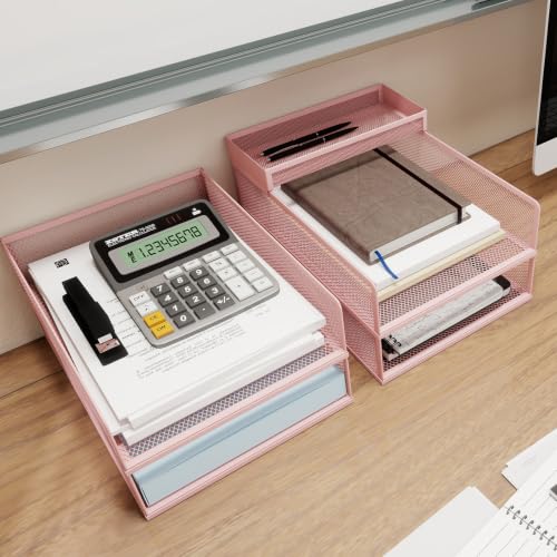 Natwind 4-Tier Stackable Metal Mesh Letter Paper Tray Organizer,Pink - color: Pink, size: 4 tier