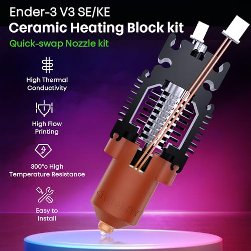 Creality Ender 3 V3 SE Hotend, Ender 3 V3 KE Ceramic Heating Block Kit with Quick-swap Nozzle, Upgrade Hotend Kit 300℃ High Temperature 600mm/s High-Speed Printing for Ender 3 V3 SE/KE 3D Printers
