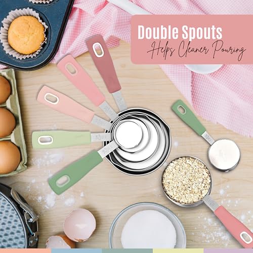 Nextop 14-Piece Stainless Steel Measuring Cups and Measuring Spoons Set with All Stackable Sizes and Leveler for Dry Ingredients, Complete Set for Kitchen & Baking Measuring Tools (Peach Set) - color: Peach Set