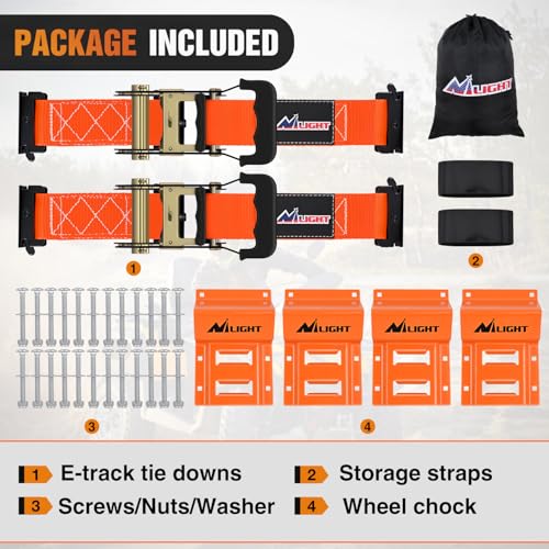 Nilight Wheel Chock Tie Down Kit with 2Pcs E Track Ratchet Straps - color: 2Pcs E Track Straps + 4Pcs Wheel Chock