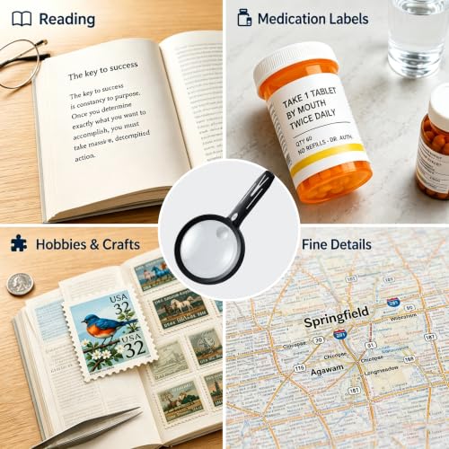 Magnifying Glass with Light, 5.1'' Large 10X Recharge Handheld Magnifier, - color: Black‑silver