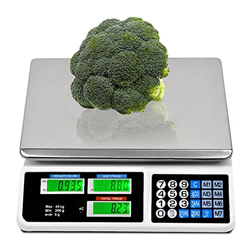 C-CHAIN 88LB Digital Price Scale Electronic Price Computing Scale LCD Digital Commercial Food Meat Weight Scale, Upgraded Version