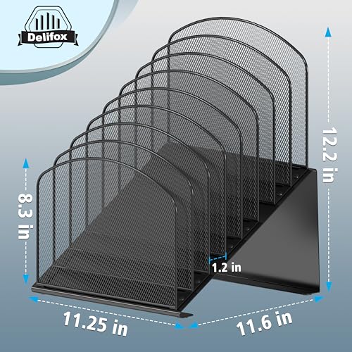 Delifox Inclined Desk File Organizer, 8-Section, Black - color: Black
